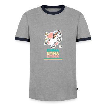 Emma First Name Name Gift Sweet Unicorn - Men's Ringer Shirt - grey/navy  - Front - AI Model Female 172 light (172cm) & AI Model Male 178 light (178cm)