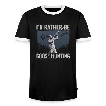 Je préfère être chasseur d’oies - T-shirt contrasté Homme - noir/blanc - Devant - AI Model Female 172 light (172cm) & AI Model Male 178 light (178cm)