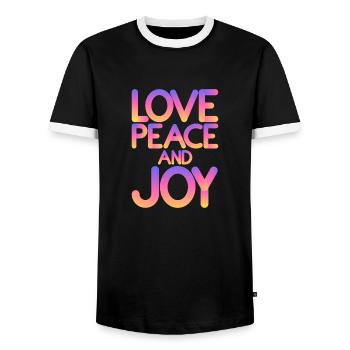 Liebe Frieden und Freude - Männer Kontrast-T-Shirt - Schwarz/Weiß - Vorne - AI Model Female 172 light (172cm) & AI Model Male 178 light (178cm)