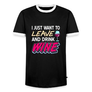 Je veux juste partir et boire du vin drôle rétro - T-shirt contrasté Homme - noir/blanc - Devant - AI Model Female 172 light (172cm) & AI Model Male 178 light (178cm)