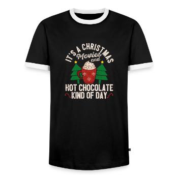 Es ist ein Weihnachten Filme und heiße Schokolade - Männer Kontrast-T-Shirt - Schwarz/Weiß - Vorne - AI Model Female 172 light (172cm) & AI Model Male 178 light (178cm)