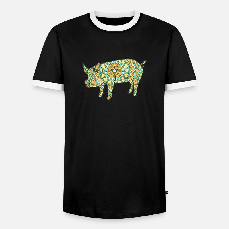 Mandala Pig Geometry Pattern - Men's Ringer Shirt - black/white