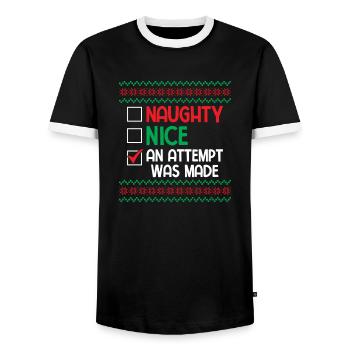 Nice Naughty an Attempt was Made Pun Saying Ugly C - Men's Ringer Shirt - black/white - Front - AI Model Female 172 light (172cm) & AI Model Male 178 light (178cm)