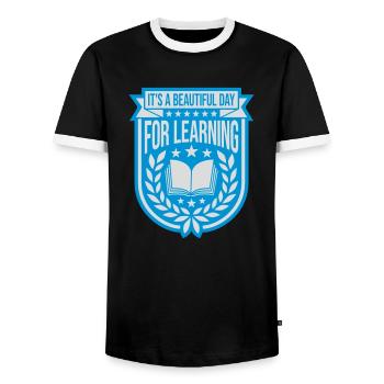 beautiful day for learning - Men's Ringer Shirt - black/white - Front - AI Model Female 172 light (172cm) & AI Model Male 178 light (178cm)