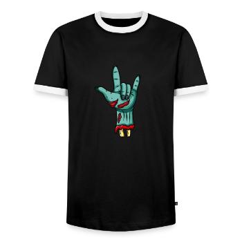 Zombie Hand Rock n Roll Bone Fingernails - Men's Ringer Shirt - black/white - Front - AI Model Female 172 light (172cm) & AI Model Male 178 light (178cm)