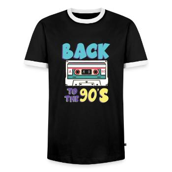 Retour aux années 90 Musique cassette - T-shirt contrasté Homme - noir/blanc - Devant - AI Model Female 172 light (172cm) & AI Model Male 178 light (178cm)