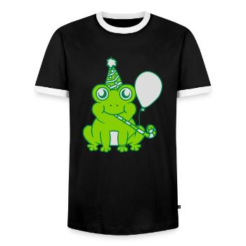 Petite grenouille célébrant son anniversaire - T-shirt contrasté Homme - noir/blanc - Devant - AI Model Female 172 light (172cm) & AI Model Male 178 light (178cm)