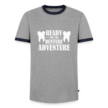 Dental Laboratory Technician Dental Technician - Men's Ringer Shirt - grey/navy  - Front - AI Model Female 172 light (172cm) & AI Model Male 178 light (178cm)