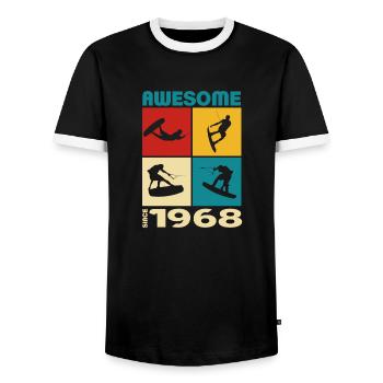 Awesome since 1968. Wakeboard Lifestyle - Men's Ringer Shirt - black/white - Front - AI Model Female 172 light (172cm) & AI Model Male 178 light (178cm)
