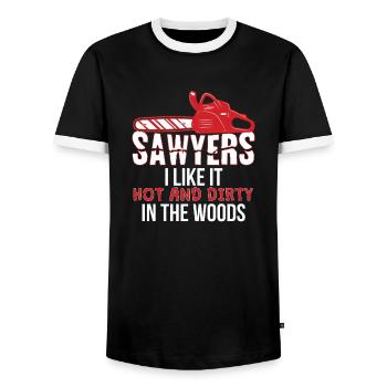 Sawyers Like It Hot And Dirty In The Woods - Men's Ringer Shirt - black/white - Front - AI Model Female 172 light (172cm) & AI Model Male 178 light (178cm)