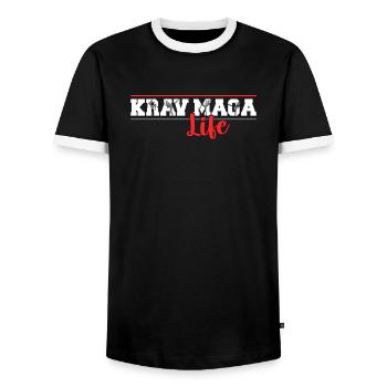 Krav Maga Apparel Israeli Self - Männer Kontrast-T-Shirt - Schwarz/Weiß - Vorne - AI Model Female 172 light (172cm) & AI Model Male 178 light (178cm)