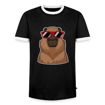 Capybara trägt rote Brille Lustiges Meerschweinchen-Wortspiel - Männer Kontrast-T-Shirt - Schwarz/Weiß - Vorne - AI Model Female 172 light (172cm) & AI Model Male 178 light (178cm)