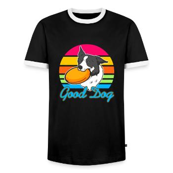 Good Dog Cute Retro Dog Catching Designs - Men's Ringer Shirt - black/white - Front - AI Model Female 172 light (172cm) & AI Model Male 178 light (178cm)