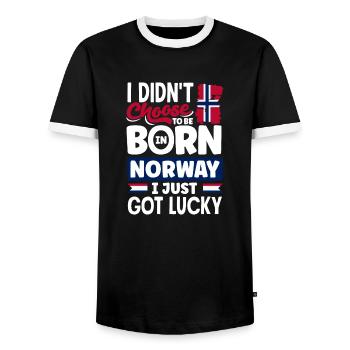 Norway Norwegian Norway Flag I Just Got Lucky - Men's Ringer Shirt - black/white - Front - AI Model Female 172 light (172cm) & AI Model Male 178 light (178cm)