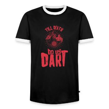 Till Death Do Us Dart - Men's Ringer Shirt - black/white - Front - AI Model Female 172 light (172cm) & AI Model Male 178 light (178cm)