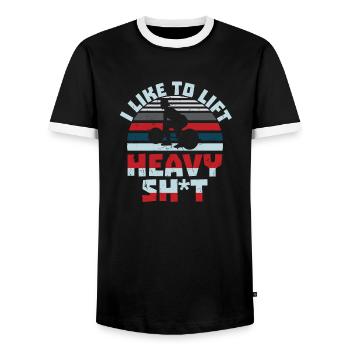 I Like To Lift Heavy Shit - Men's Ringer Shirt - black/white - Front - AI Model Female 172 light (172cm) & AI Model Male 178 light (178cm)