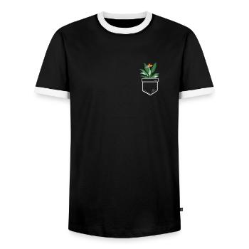Pflanze in der Tasche Strelizie in Brusttasche - Männer Kontrast-T-Shirt - Schwarz/Weiß - Vorne - AI Model Female 172 light (172cm) & AI Model Male 178 light (178cm)