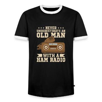 Never Underestimate An Old Man With A Ham Radio En - Men's Ringer Shirt - black/white - Front - AI Model Female 172 light (172cm) & AI Model Male 178 light (178cm)