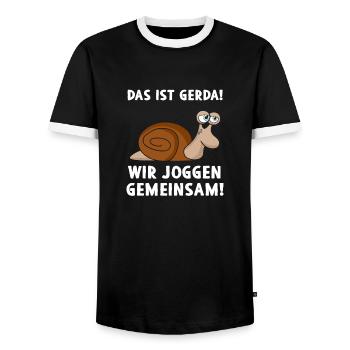 Das Ist Gerda Wir Joggen Gemeinsam - Männer Kontrast-T-Shirt - Schwarz/Weiß - Vorne - AI Model Female 172 light (172cm) & AI Model Male 178 light (178cm)