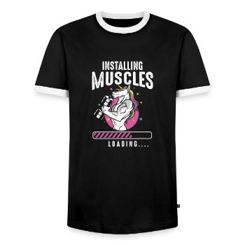 Installing Muscles Loading Workout Gym Unicorn - Männer Kontrast-T-Shirt - Schwarz/Weiß - Vorne - AI Model Female 172 light (172cm) & AI Model Male 178 light (178cm)