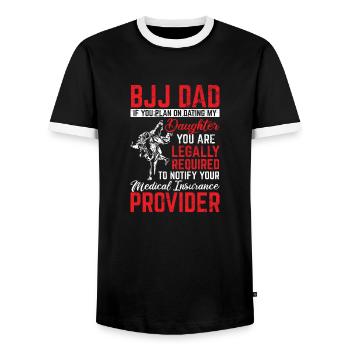 BJJ Dad Protector Funny Brazilian Jiu Jitsu Father - Men's Ringer Shirt - black/white - Front - AI Model Female 172 light (172cm) & AI Model Male 178 light (178cm)