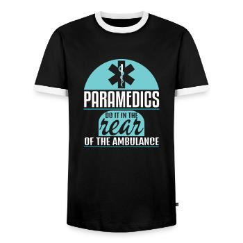 Paramedics Do it In The Rear Of The Ambulance - Men's Ringer Shirt - black/white - Front - AI Model Female 172 light (172cm) & AI Model Male 178 light (178cm)