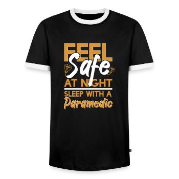 Feel Safe At Night Sleep With A Paramedic - Men's Ringer Shirt - black/white - Front - AI Model Female 172 light (172cm) & AI Model Male 178 light (178cm)