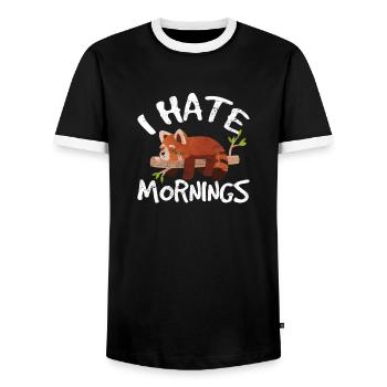 Red Panda Love Cute Lazy Animal I Hate Mornings Zo - Men's Ringer Shirt - black/white - Front - AI Model Female 172 light (172cm) & AI Model Male 178 light (178cm)