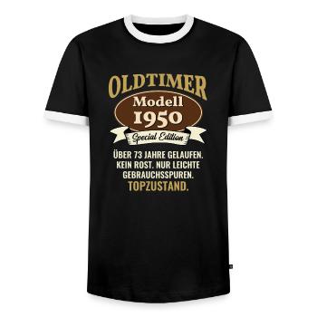 73 years oldtimer model 1950 73rd birthday - Men's Ringer Shirt - black/white - Front - AI Model Female 172 light (172cm) & AI Model Male 178 light (178cm)