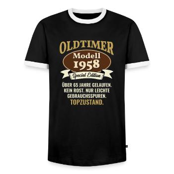 65 Jahre Oldtimer Modell 1958 65. Geburtstag - Männer Kontrast-T-Shirt - Schwarz/Weiß - Vorne - AI Model Female 172 light (172cm) & AI Model Male 178 light (178cm)
