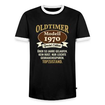 53 years oldtimer model 1970 53rd birthday - Men's Ringer Shirt - black/white - Front - AI Model Female 172 light (172cm) & AI Model Male 178 light (178cm)