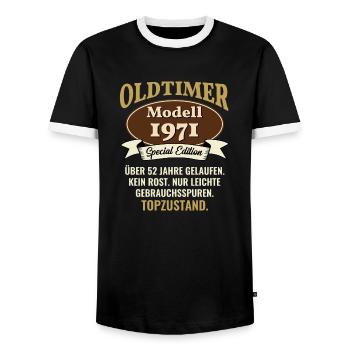 52 years classic car model 1971 52nd birthday - Men's Ringer Shirt - black/white - Front - AI Model Female 172 light (172cm) & AI Model Male 178 light (178cm)