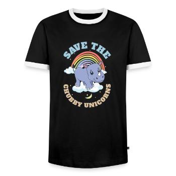 Save The Chubby Unicorns Cute Rhinoceros - Männer Kontrast-T-Shirt - Schwarz/Weiß - Vorne - AI Model Female 172 light (172cm) & AI Model Male 178 light (178cm)