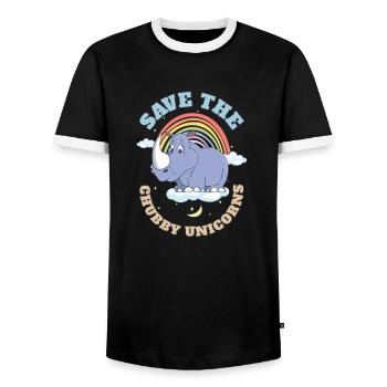 Save The Chubby Unicorns Cute Rhinoceros - Männer Kontrast-T-Shirt - Schwarz/Weiß - Vorne - AI Model Female 172 light (172cm) & AI Model Male 178 light (178cm)