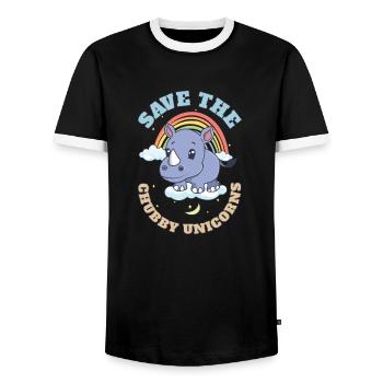 Save The Chubby Unicorns Cute Rhinoceros - Männer Kontrast-T-Shirt - Schwarz/Weiß - Vorne - AI Model Female 172 light (172cm) & AI Model Male 178 light (178cm)