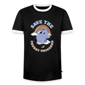 Save The Chubby Unicorns Cute Rhinoceros - Männer Kontrast-T-Shirt - Schwarz/Weiß - Vorne - AI Model Female 172 light (172cm) & AI Model Male 178 light (178cm)