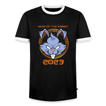 Joyeux Nouvel An chinois 2023 I Année du Lapin - T-shirt contrasté Homme - noir/blanc - Devant - AI Model Female 172 light (172cm) & AI Model Male 178 light (178cm)