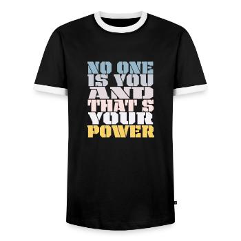 No One Is You And Thats Your Power - Men's Ringer Shirt - black/white - Front - AI Model Female 172 light (172cm) & AI Model Male 178 light (178cm)