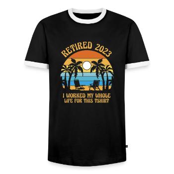 La retraite n’est plus mon problème Pension Pensionné - T-shirt contrasté Homme - noir/blanc - Devant - AI Model Female 172 light (172cm) & AI Model Male 178 light (178cm)