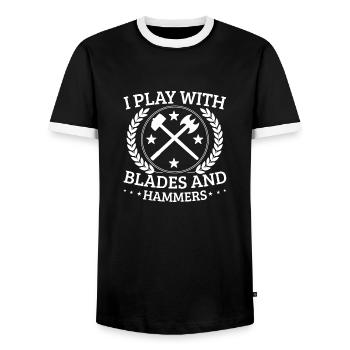 Je joue avec Blades And Hammers Cadeau de forge - T-shirt contrasté Homme - noir/blanc - Devant - AI Model Female 172 light (172cm) & AI Model Male 178 light (178cm)