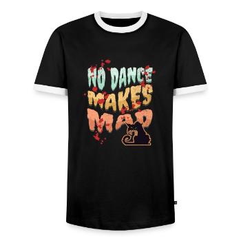No Dance, Dance Design, Bad Cat, Cartoon Style - Men's Ringer Shirt - black/white - Front - AI Model Female 172 light (172cm) & AI Model Male 178 light (178cm)