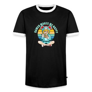 Ramen macht mich glücklich Süßes Japan Essen Ramen Anime - Männer Kontrast-T-Shirt - Schwarz/Weiß - Vorne - AI Model Female 172 light (172cm) & AI Model Male 178 light (178cm)