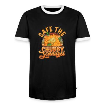 Safe the Chubby Schnitzel - Männer Kontrast-T-Shirt - Schwarz/Weiß - Vorne - AI Model Female 172 light (172cm) & AI Model Male 178 light (178cm)