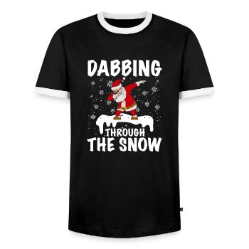 Santa Claus dabs through the snow - Men's Ringer Shirt - black/white - Front - AI Model Female 172 light (172cm) & AI Model Male 178 light (178cm)