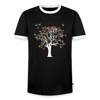 Butterfly Tree Beautiful Design - Butterflies - Men's Ringer Shirt - black/white - Front - AI Model Female 172 light (172cm) & AI Model Male 178 light (178cm)