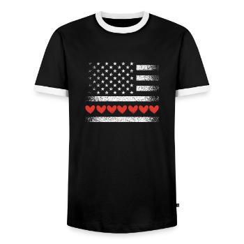 Valentine's Day American Flag Hearts USA Love - Men's Ringer Shirt - black/white - Front - AI Model Female 172 light (172cm) & AI Model Male 178 light (178cm)