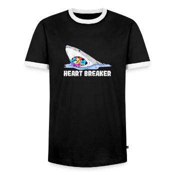 Valentine's Day Shark Heartbreaker Funny Hearts Sharks - Men's Ringer Shirt - black/white - Front - AI Model Female 172 light (172cm) & AI Model Male 178 light (178cm)