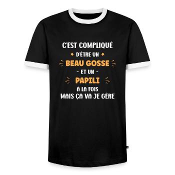 beau gosse Papili - T-shirt contrasté Homme - noir/blanc - Devant - AI Model Female 172 light (172cm) & AI Model Male 178 light (178cm)