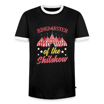 Zirkuspartyzubehör - Ringmeister Der Scheiße - Männer Kontrast-T-Shirt - Schwarz/Weiß - Vorne - AI Model Female 172 light (172cm) & AI Model Male 178 light (178cm)