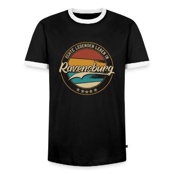 Ravensburg Echte Legenden leben in Ravensburger - Männer Kontrast-T-Shirt - Schwarz/Weiß - Vorne - AI Model Female 172 light (172cm) & AI Model Male 178 light (178cm)
